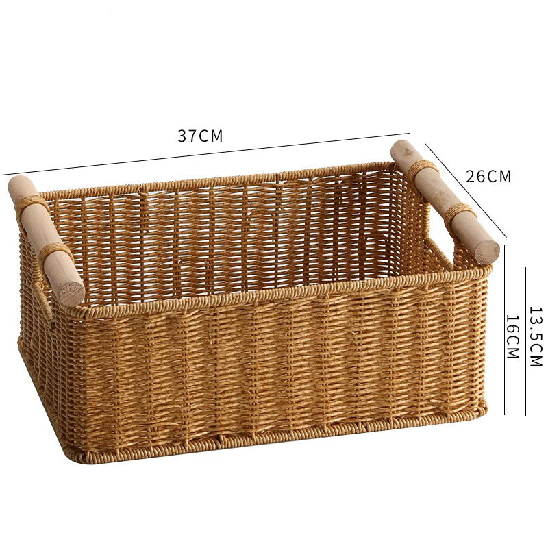 panier tressé naturel poignées bois rangement traditionnel respectueux environnement dimension 37x26cm