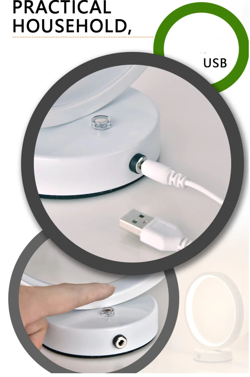 lampe table led blanc moderne minimaliste 17cm 10cm adhésif câble usb certifiée ccc cqc