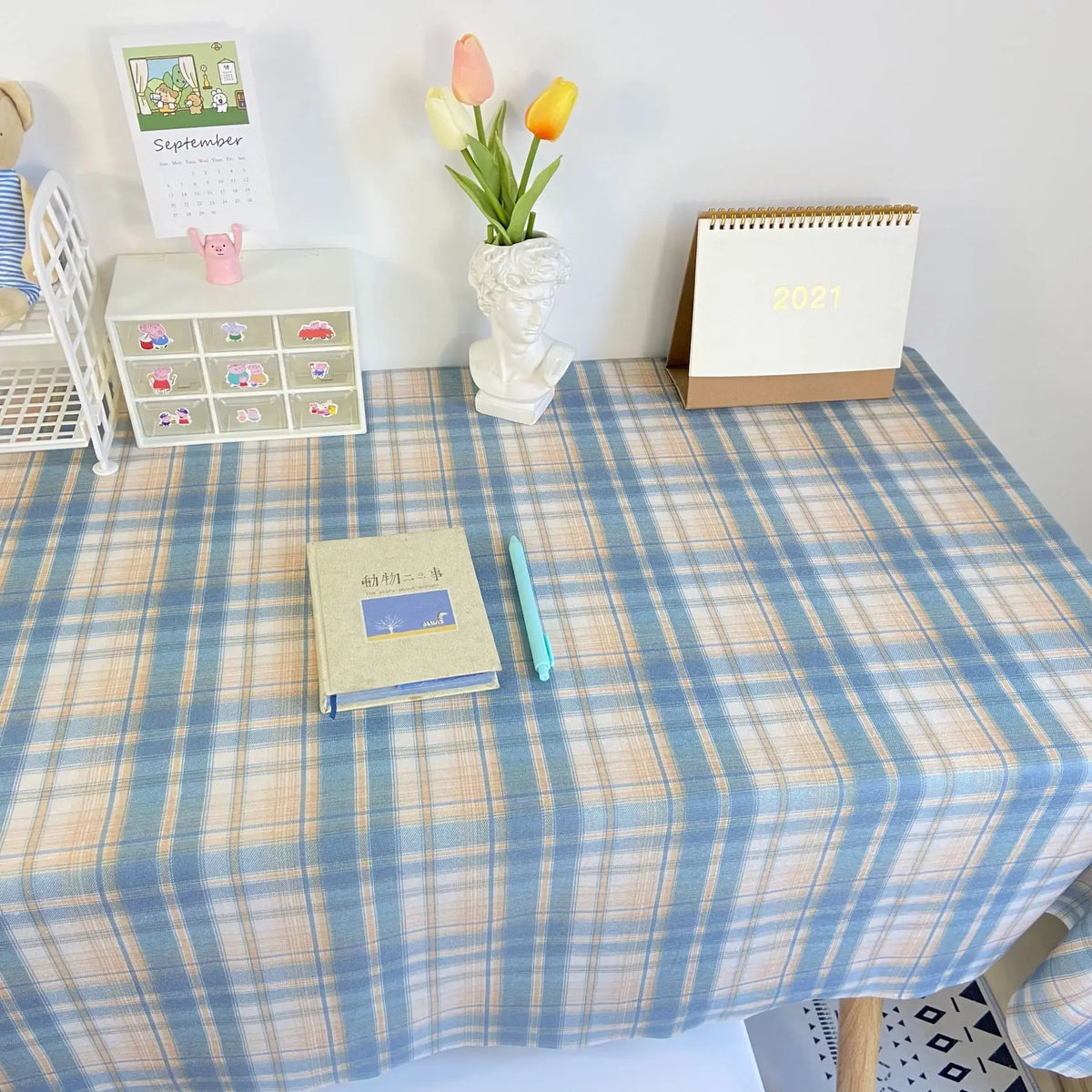 nappe rectangulaire carreaux bleu clair rose moderne polyester maison mariage fête