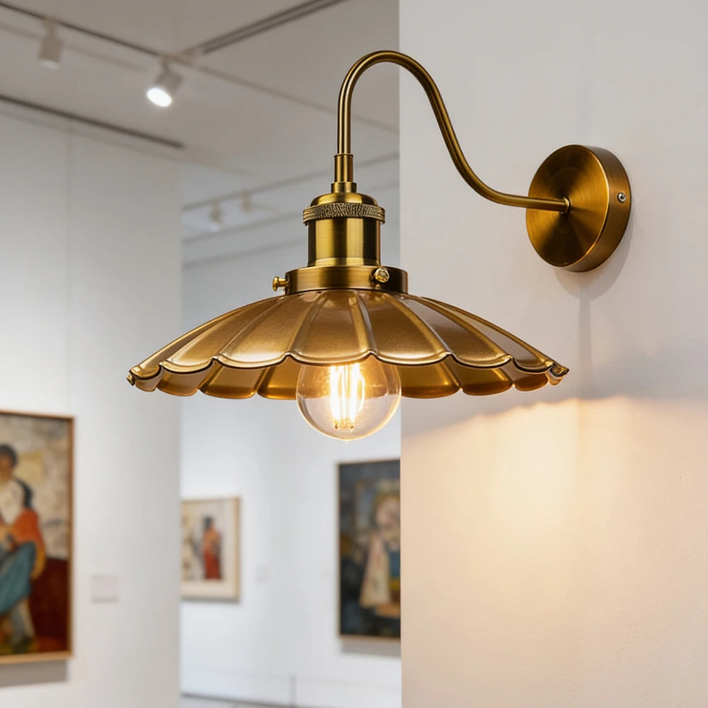 lampe murale vintage or plissée industrielle éclairage chambre entrée salle bains étude 25cm 12cm
