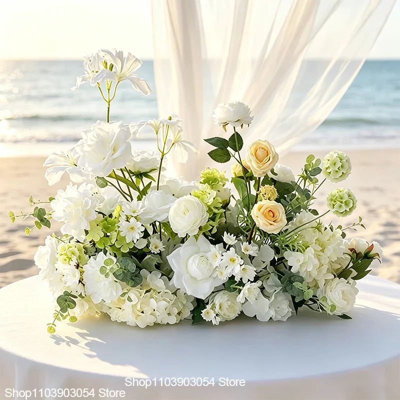 décoration florale artificielle bouquet mixte classique extérieur intérieur blanc vert rose