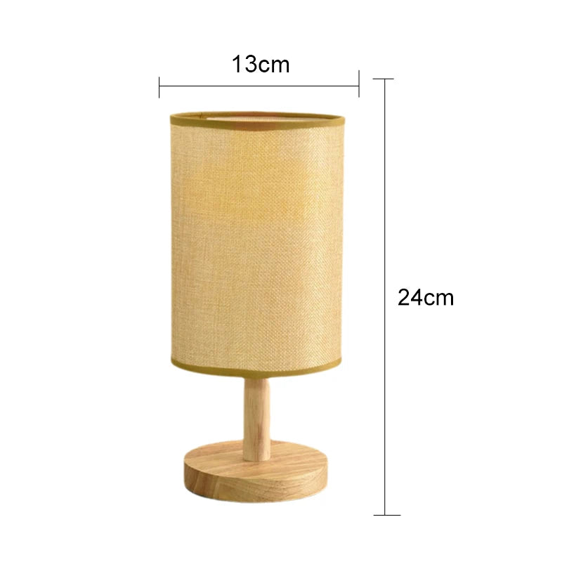lampe table led tissu lin bois naturel minimaliste beige réglable éclairage chambre veilleuse usb