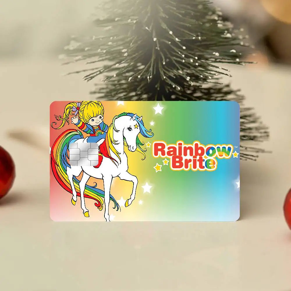 sticker carte crédit rainbow brite dessin animé adhésif réutilisable waterproof multicolore