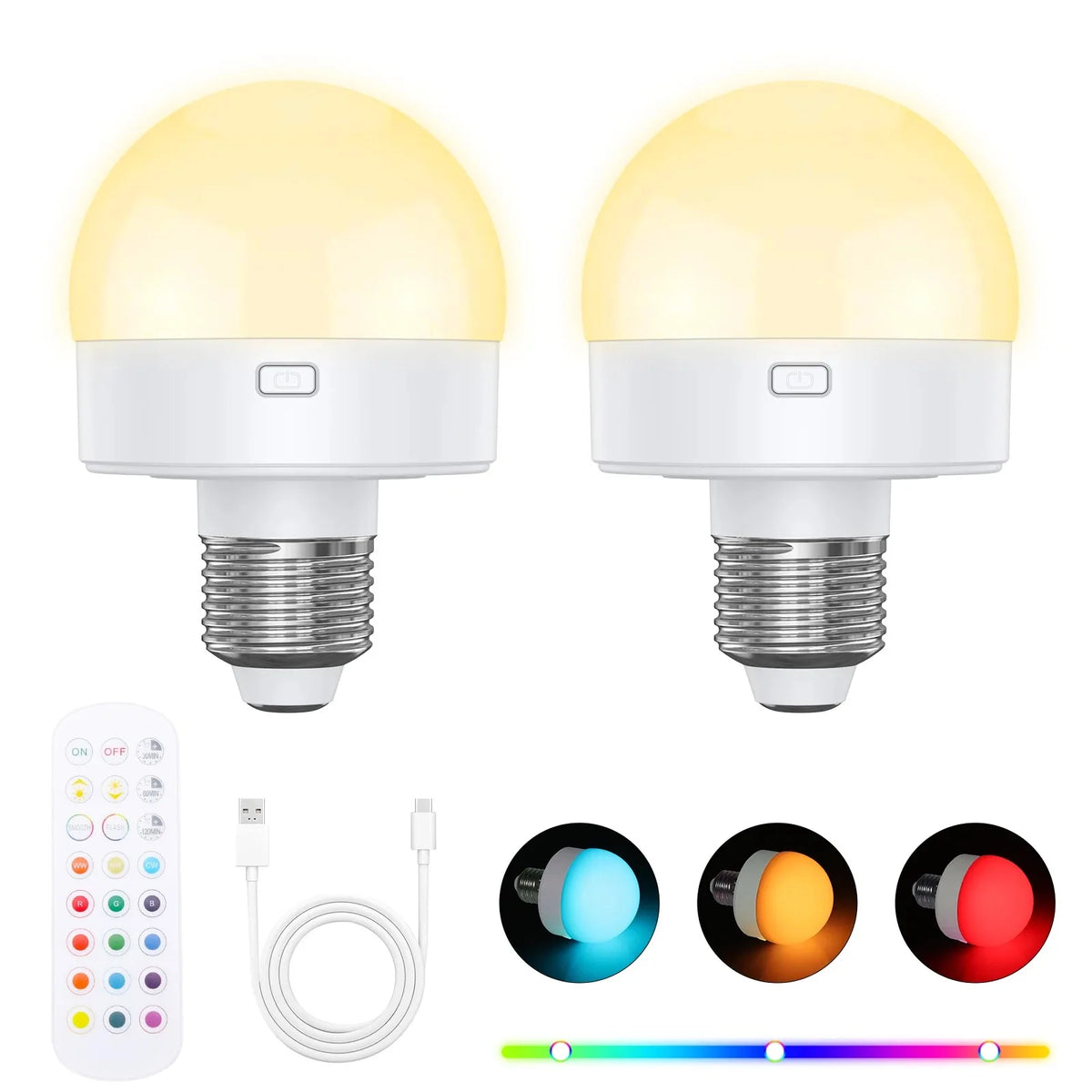 ampoule led rechargeable veilleuse e27 e26 rgb blanc moderne télécommande charge usb