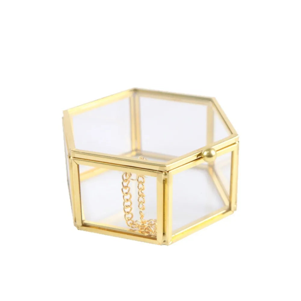 boîte bijoux or transparent moderne hexagonale chaîne porte bijoux voyage festival