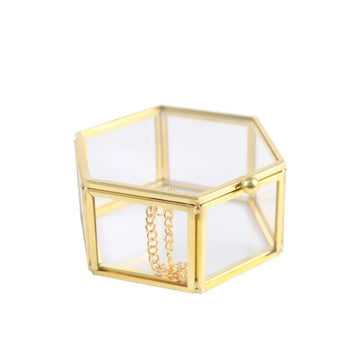 boîte bijoux or transparent moderne hexagonale chaîne porte bijoux voyage festival