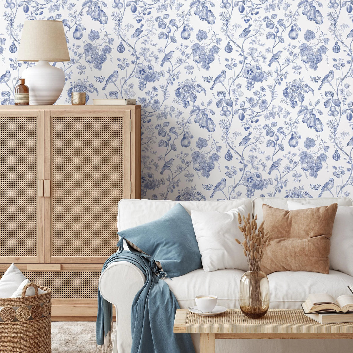 papier peint oiseaux vintage fleurs fruits cuisine chambre salon isolation thermique résistant humidité