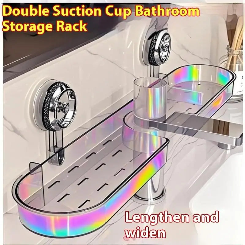 étagère rangement transparente moderne salle bain ventouse ondulée flacons parfum