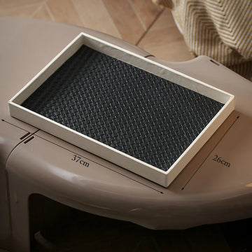 plateau rangement carré cuir noir blanc moderne tissé décoration maison articles divers