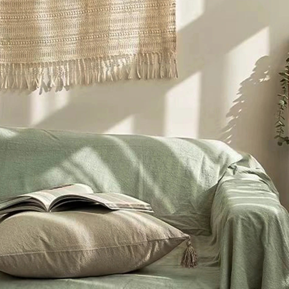 housse canapé coton volants blancs printemps été moderne tissage machine gris jaune