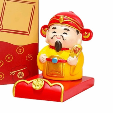 statuette décorative résine dieu richesse chinois rouge doré motif traditionnel nouvel an chinois intérieur