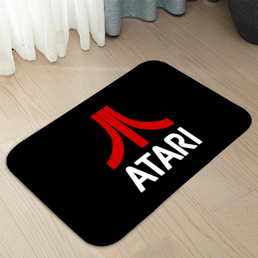 tapis atari logo noir rouge blanc motif fleurs antidérapant moderne salon chambre