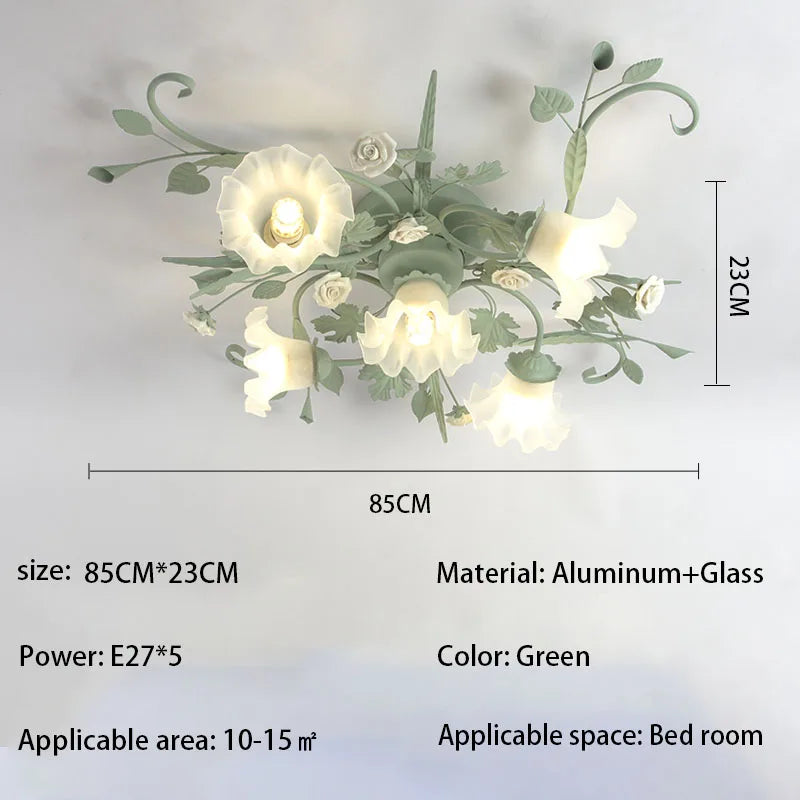 plafonniers luminaire floral verre poli fer blanc vert clair décoration chambre salon