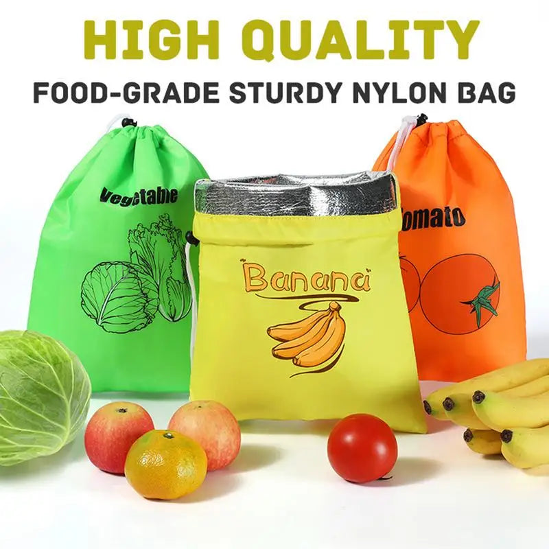 sacs rangement fruits légumes polyestor pliables conservation durable drawstring cuisine