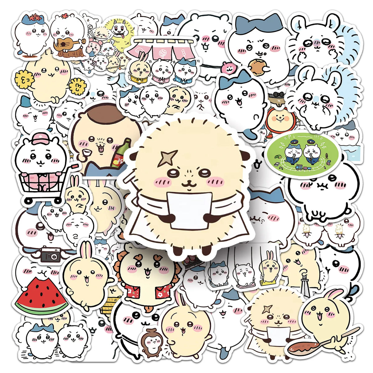 stickers kawaii dessins animés blanc beige bleu rose vert noir 10pcs 30pcs 50pcs