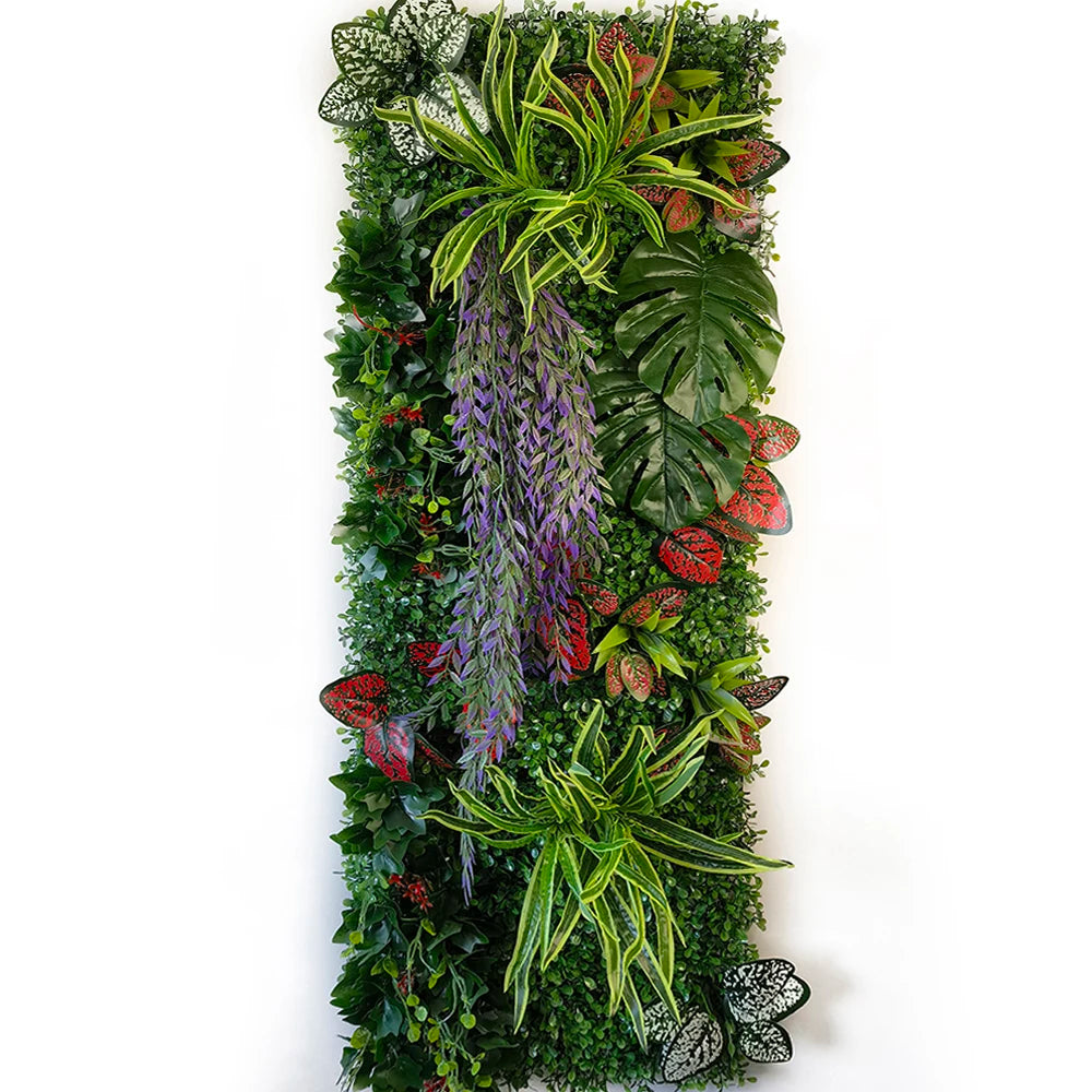 plante artificielle feuillage vert rouge violet blanc décoration murale jardin intérieur extérieur moderne