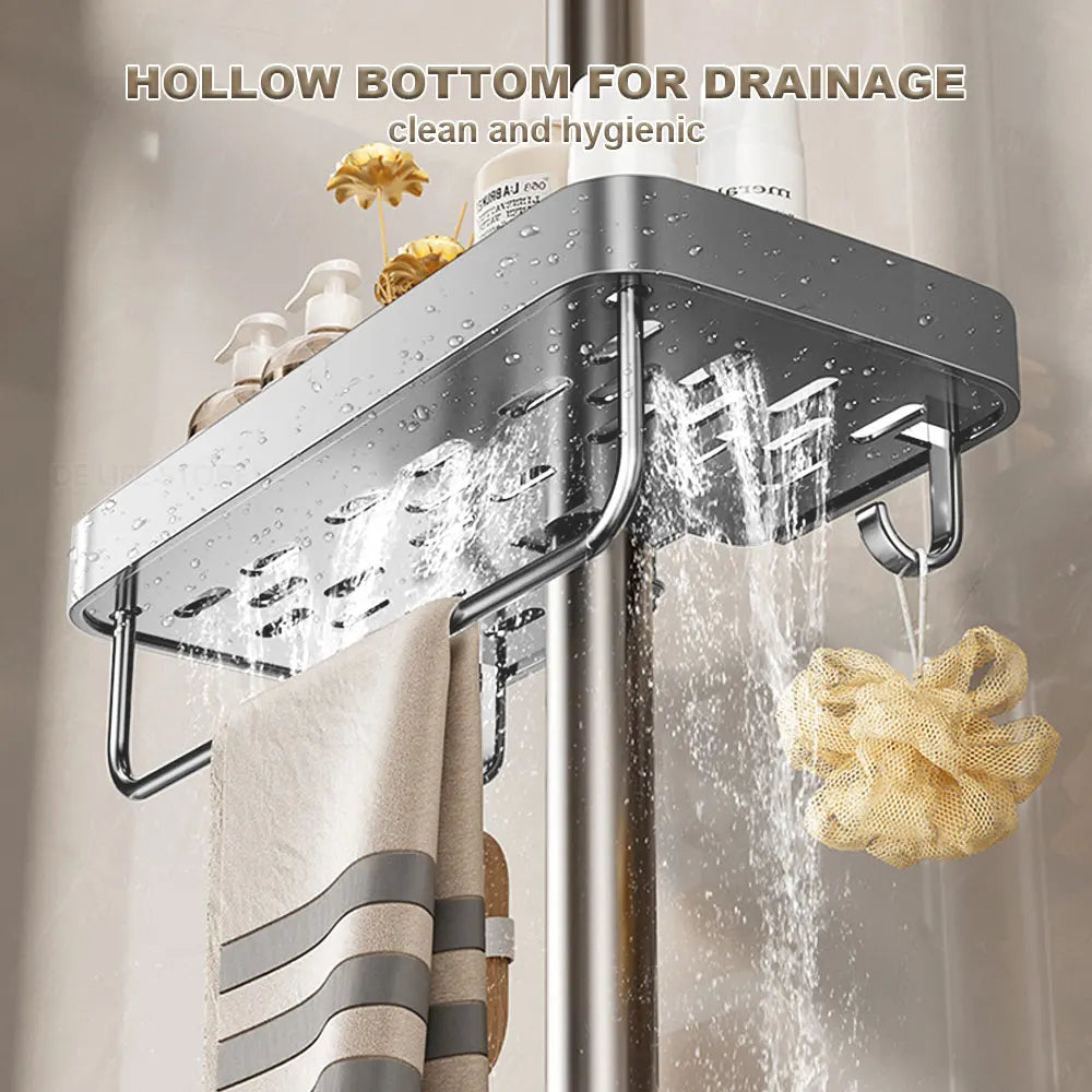 étagère douche argentée moderne vis fixations étagères accessoires toilettes shampooing savonDecoration