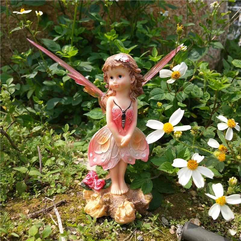 statues fées décoratives résine colorées ailes translucides robes ornées fleurs accessoires pastoralesextérieurintérieur