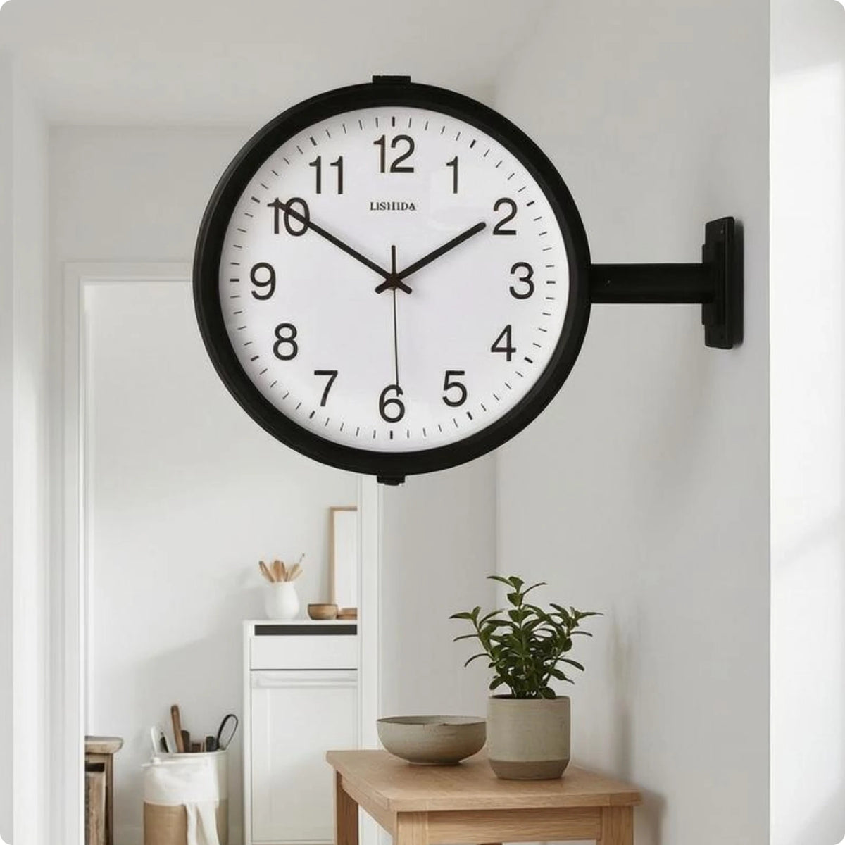horloge murale double face industrielle noir blanc salle salon decoration quartz métal aiguille moderne
