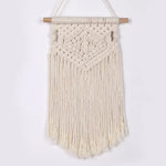 tapisserie macramé boho chic beige motifs géométriques franges moderne suspension maison