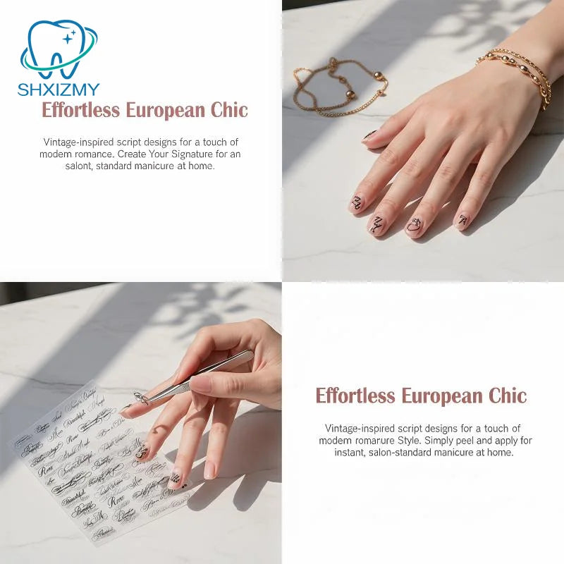 sticker ongle noir calligraphie vintage adhésif transparent pinceau pince ongles DIY manucure erotique erotique