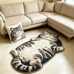 tapis sol chat tigré peluche gris blanc beige doux antidérapant chambre salon maison