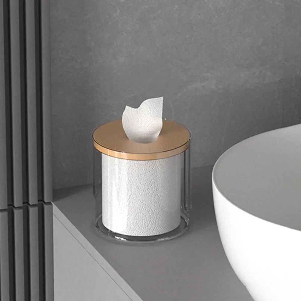 boîte rangement mouchoirs transparent bois minimaliste moderne papier texturé rouleau papier blanc naturel