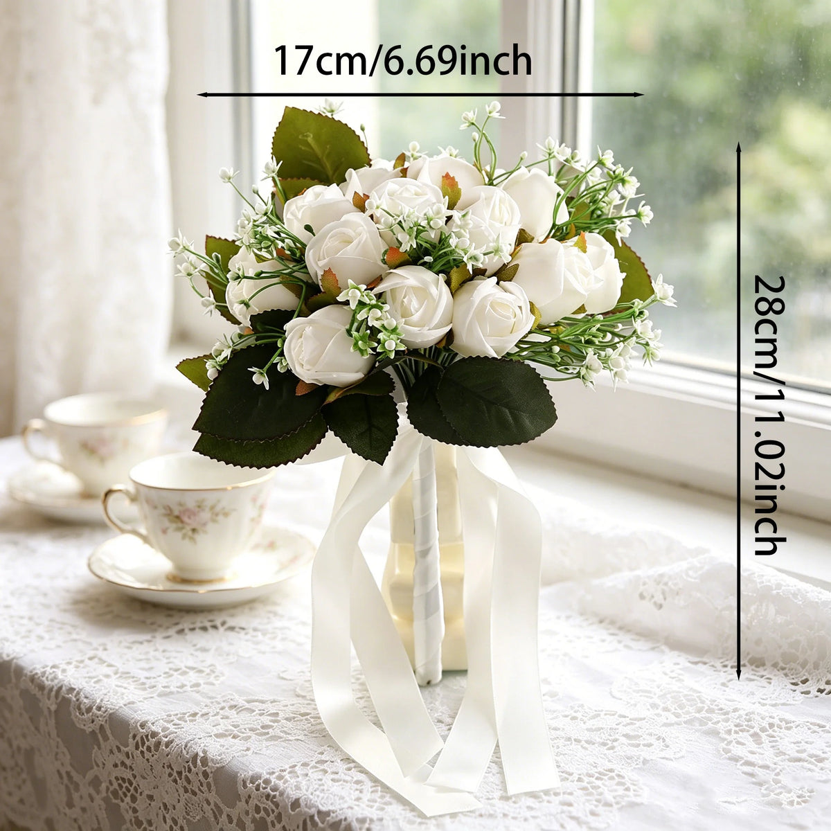 bouquet fleurs artificielles vase transparent romantique mariage blanc rose verte