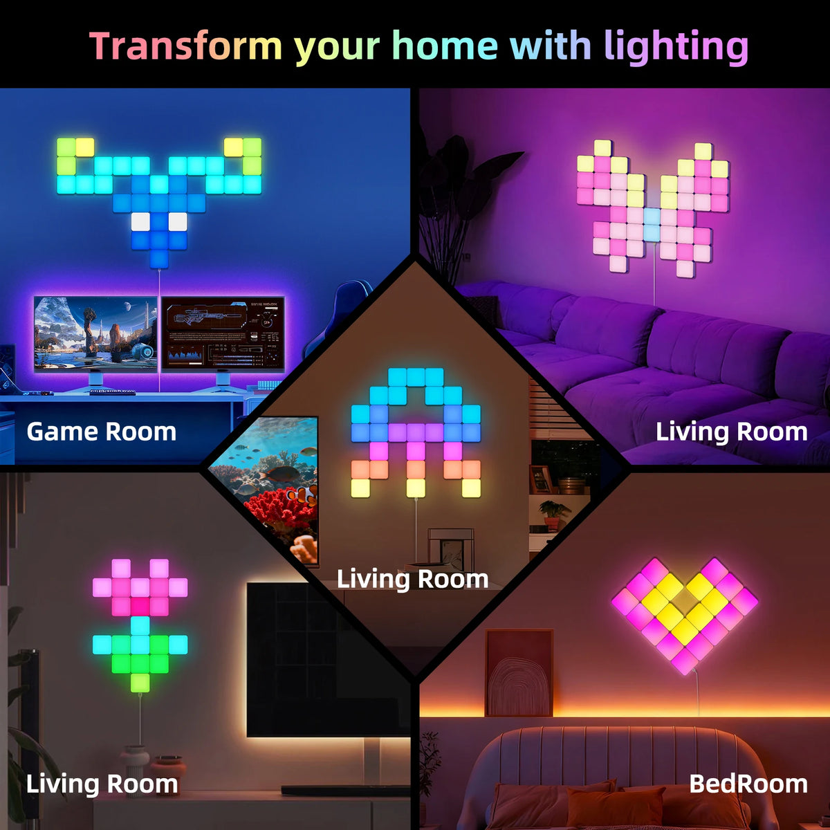lampe led modulable multicolore pixel art télécommande adhésif contemporain minimaliste fixations inclusées