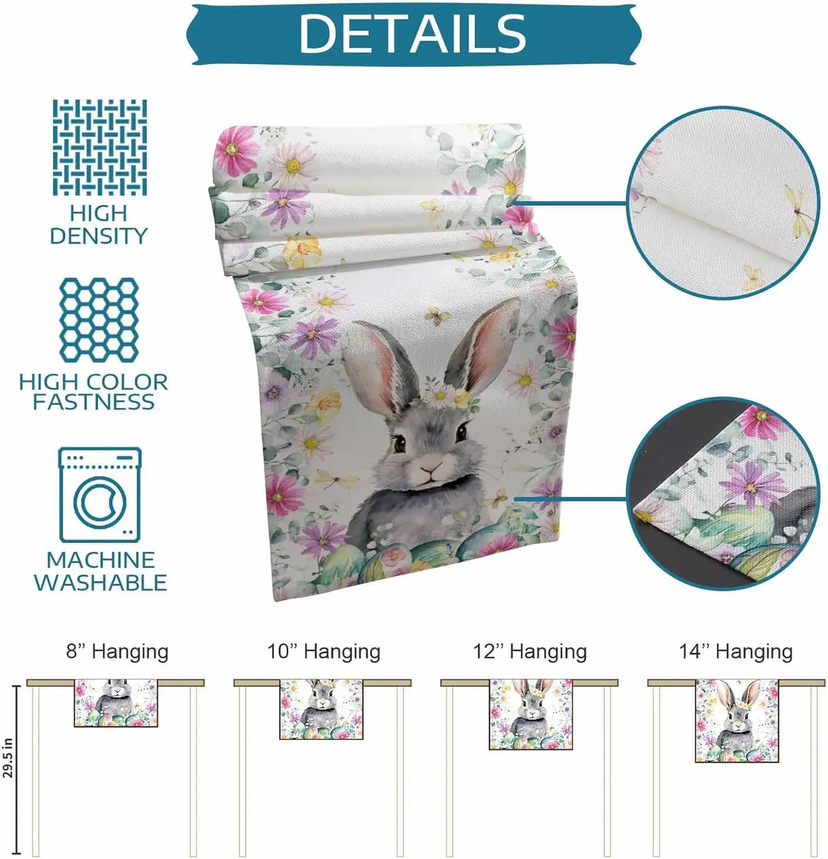 Cette affiche présente un motif floral délicat avec des lapins, offrant différents formats de suspensions de décoration murale.