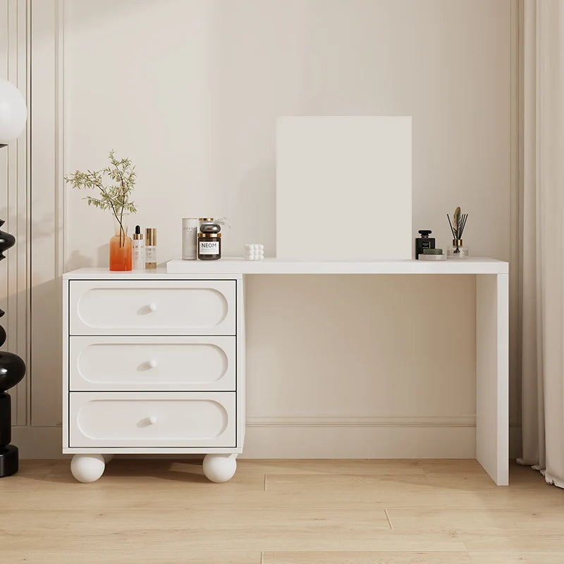 coiffeuse miroir blanc minimaliste moderne commode tiroirs noirs chambre meuble maquillage