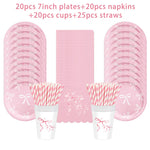assiettes papier rose serviettes gobelets bannière happy birthday pailles festives enfants femmes anniversaire mariage