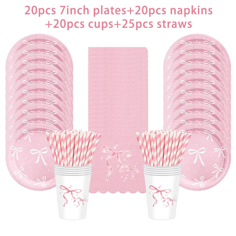 assiettes papier rose serviettes gobelets bannière happy birthday pailles festives enfants femmes anniversaire mariage