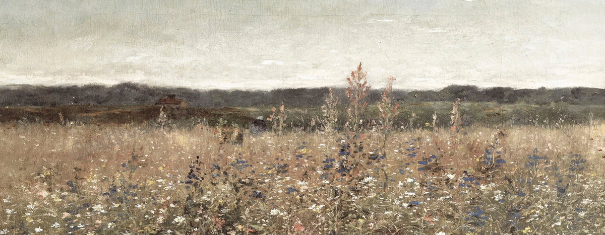 toile d'art paysage champêtre fleurs blanches ciel nuageux peinture l'huile verte réaliste sans cadre