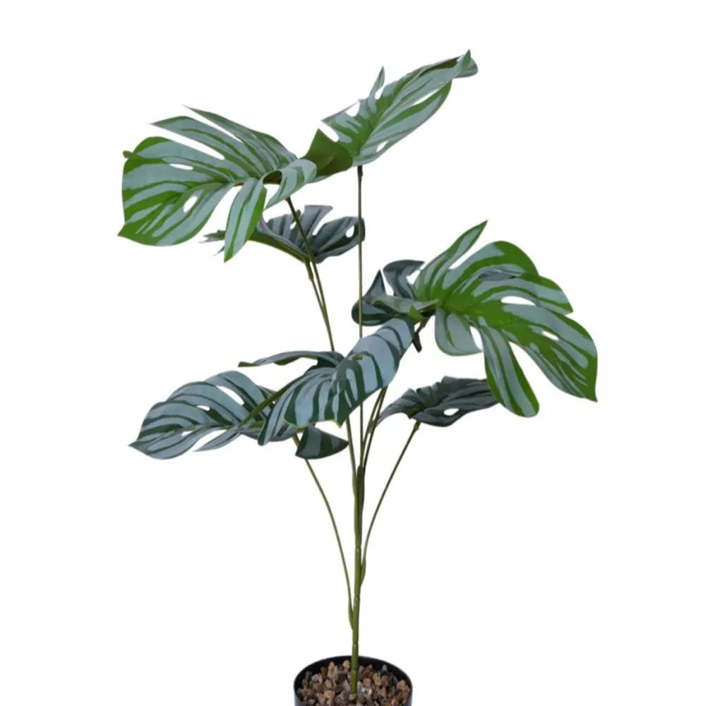 plantes artificielles grandes feuilles vertes blancs moderne tropicale décoration mur extérieur accrochées