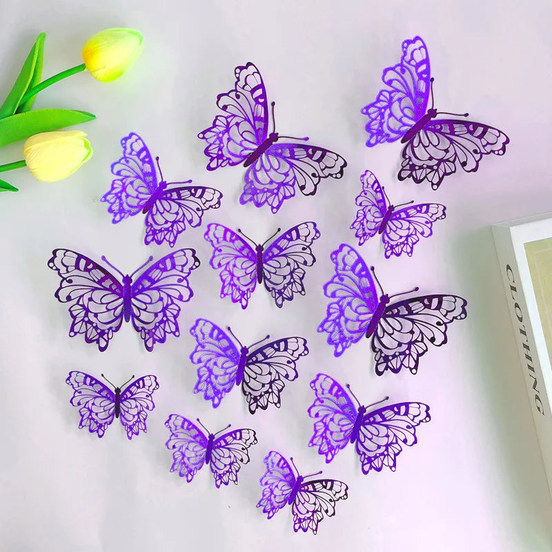 papillons décoratifs transparents violet bleu or adhésifs muraux élégants artisanal chambre salon événement