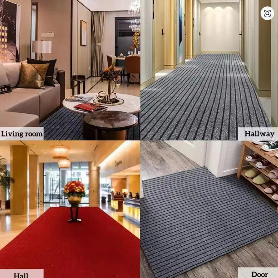 tapis rayé moderne gris rouge marron antidérapant polyester PVC salon cuisine chambreextérieurôtel