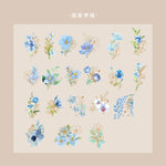 sticker floral adhésif bleu vert doré fleurs feuilles décoration carnet artisanal 40pcs