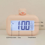 réveil horloge numérique led rose clair indicateur date température cochon figurine minimaliste