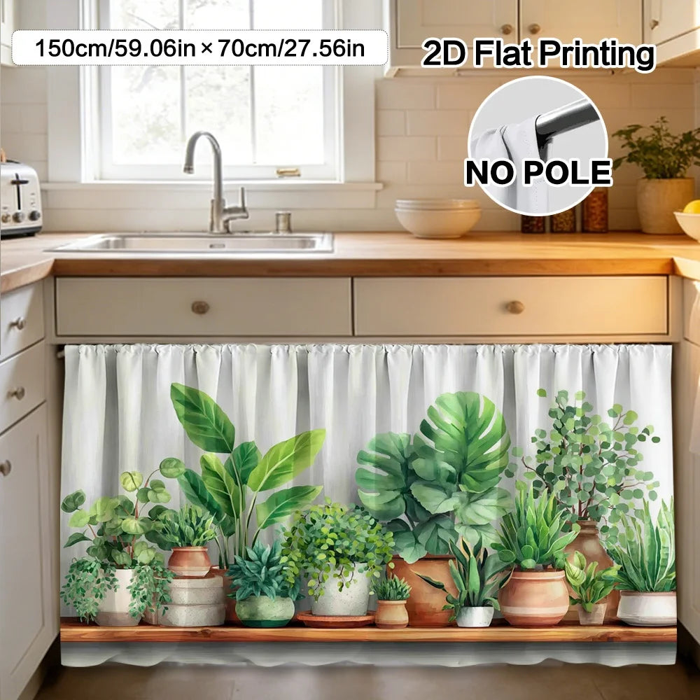 rideau décoration botanique impression plantes pots fond blanc rustique moderneôtel hospitalierôtel polyester machine wash