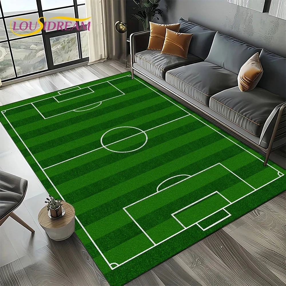 tapis sol vert motif terrain football moderne décoration salon chambre enfant antidérapant polyester