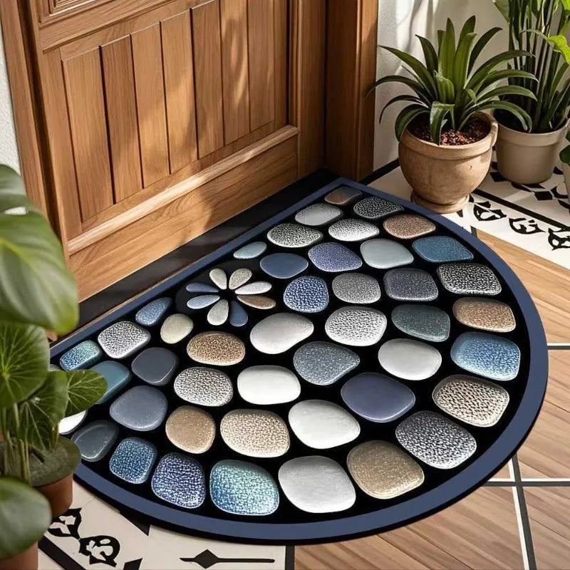tapis d'entrée multicolore mosaïque antidérapant résistant rides moderne noir blanc floral reliefs disco vintage