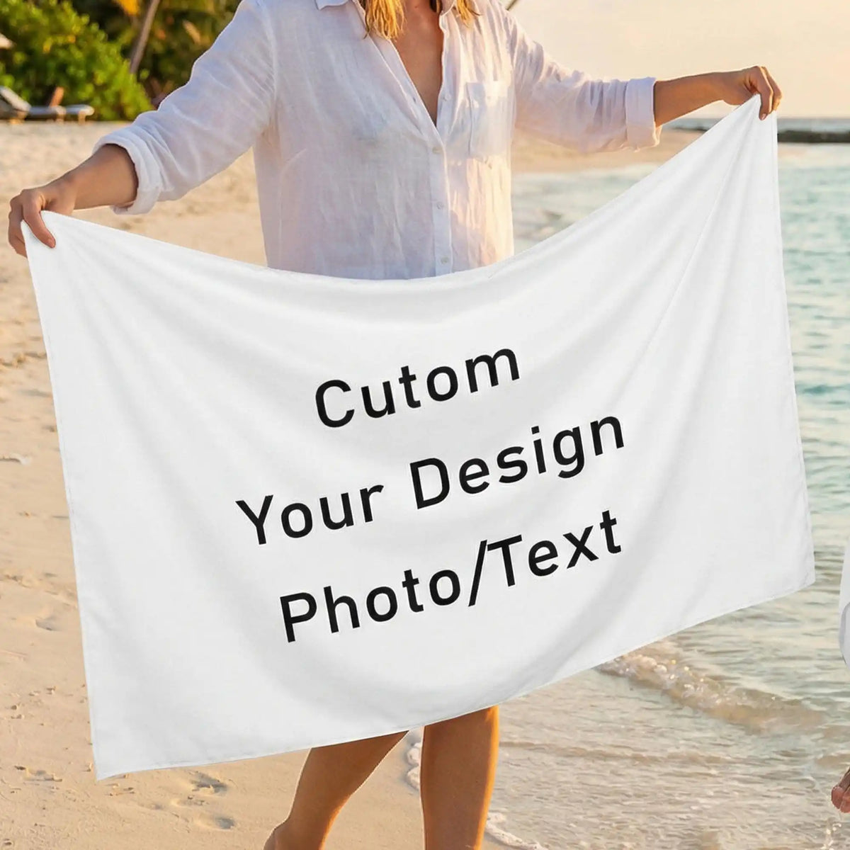 serviette plage microfibre absorbante rapide séchage blanc moderne personnalisable photo imprime machine lavable 90cm