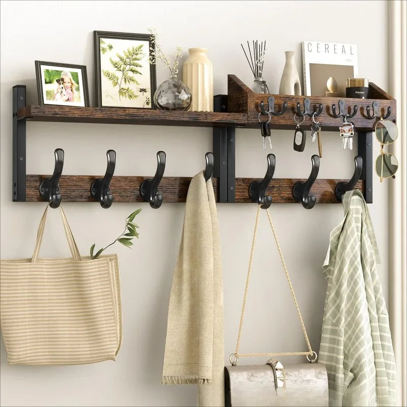 porte clés mural multifonction étagère bois foncé porte monnaie moderne rustique vis fixés support
