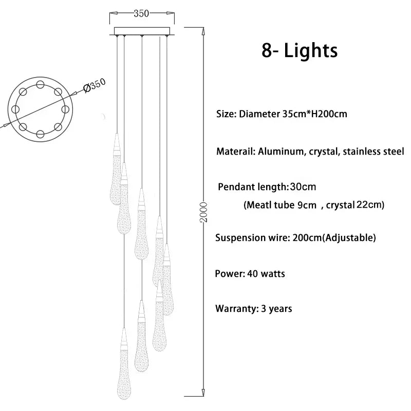 suspension lumineuse moderne cristal doré transparent gouttes verre led