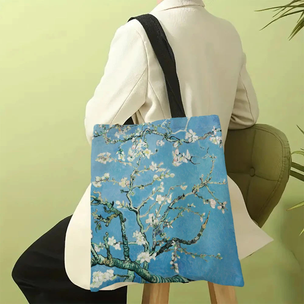 sac main décontracté moderne motif floral urbain van gogh femme toile lin