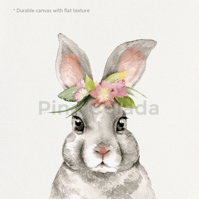tableau moderne impression toile lapin couronne fleurs ananas illustration minimalisteintérieurDecoration