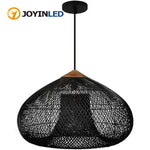 suspension lumineuse rattan tressé noir moderne rustique crochets câble électrique 60 80 cm