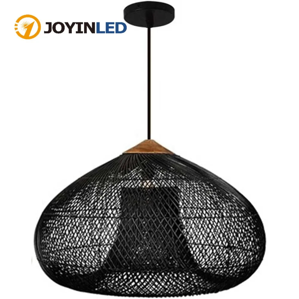 suspension lumineuse rattan tressé noir moderne rustique crochets câble électrique 60 80 cm