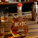 ornement rock bouteille forme guitare ac dc whisky transparent ambré rouge collection décoration plectres